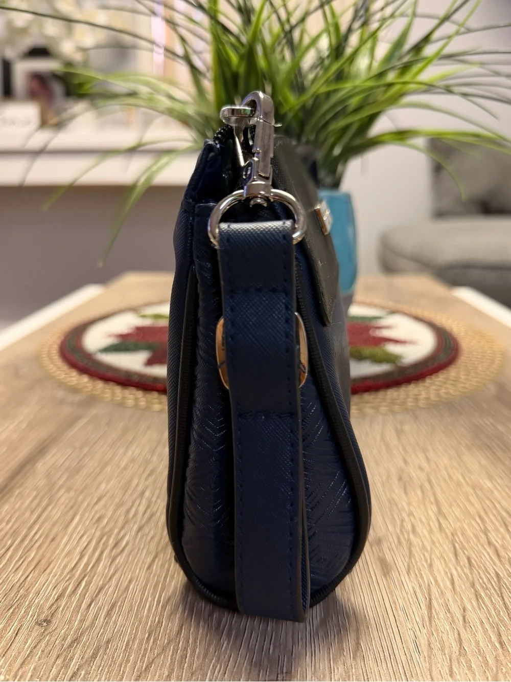 Salvatore Ferragamo x EVA Air Black & Navy Saffiano Wristlet Pouch Case